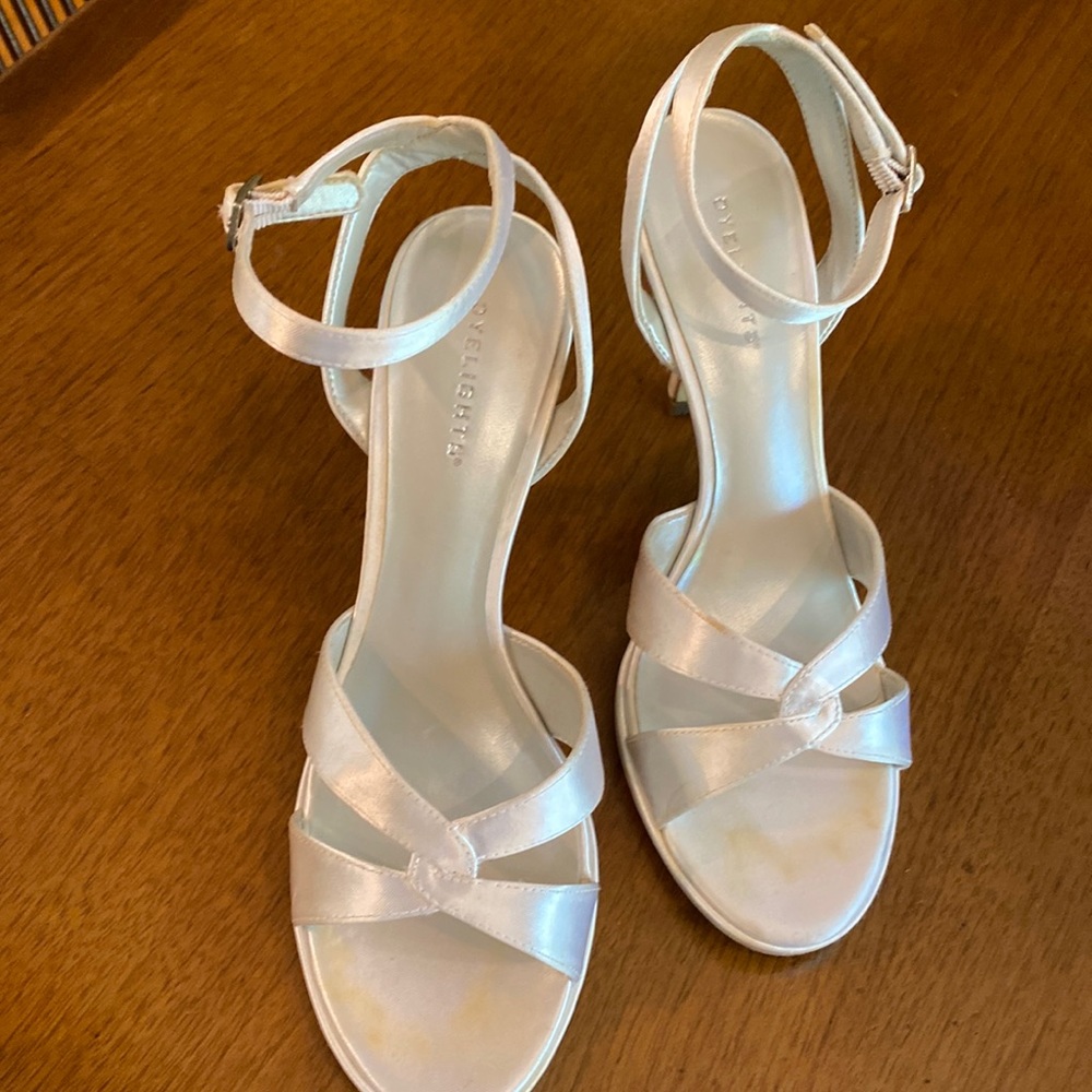 White Satin Heels -- Can dye to match your dress, if you like!